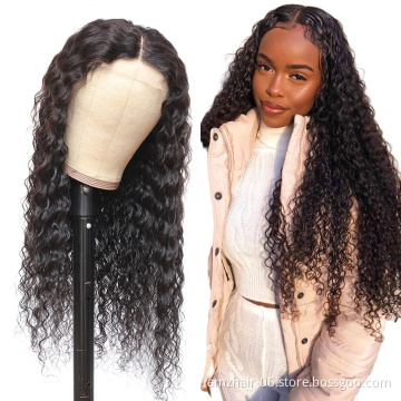 Wholesale 150% 180% 200% Density Deep Wave Indian Virgin Quality Hair 4X4 Lace Closure Human Hair Wig For Black Women In Stock